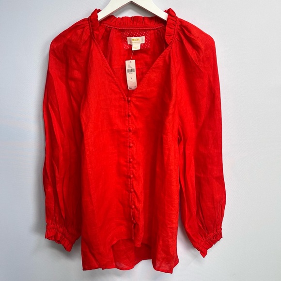 NWT! Anthropologie Maeve LINEN The Audie Puff-Sleeve Oversized Top Shirt M - Picture 15 of 15